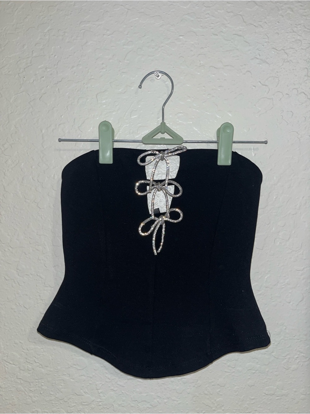 Windsor Black Strapless Corset Top with Sparkly Bow Detail
